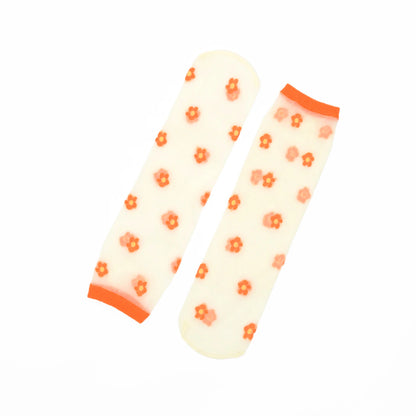 Isla Sheer Daisy Ankle Sock - Orange