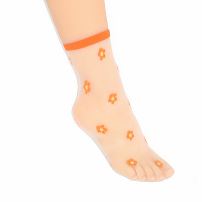 Isla Sheer Daisy Ankle Sock - Orange