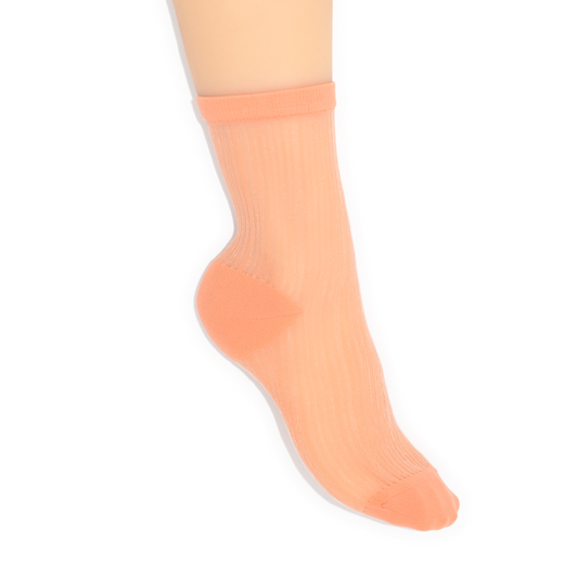 Semi Sheer Lines Quarter Crew Socks - Orange