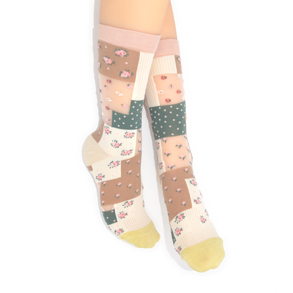 Patchwork Quilt Crew Socks - Chocolate