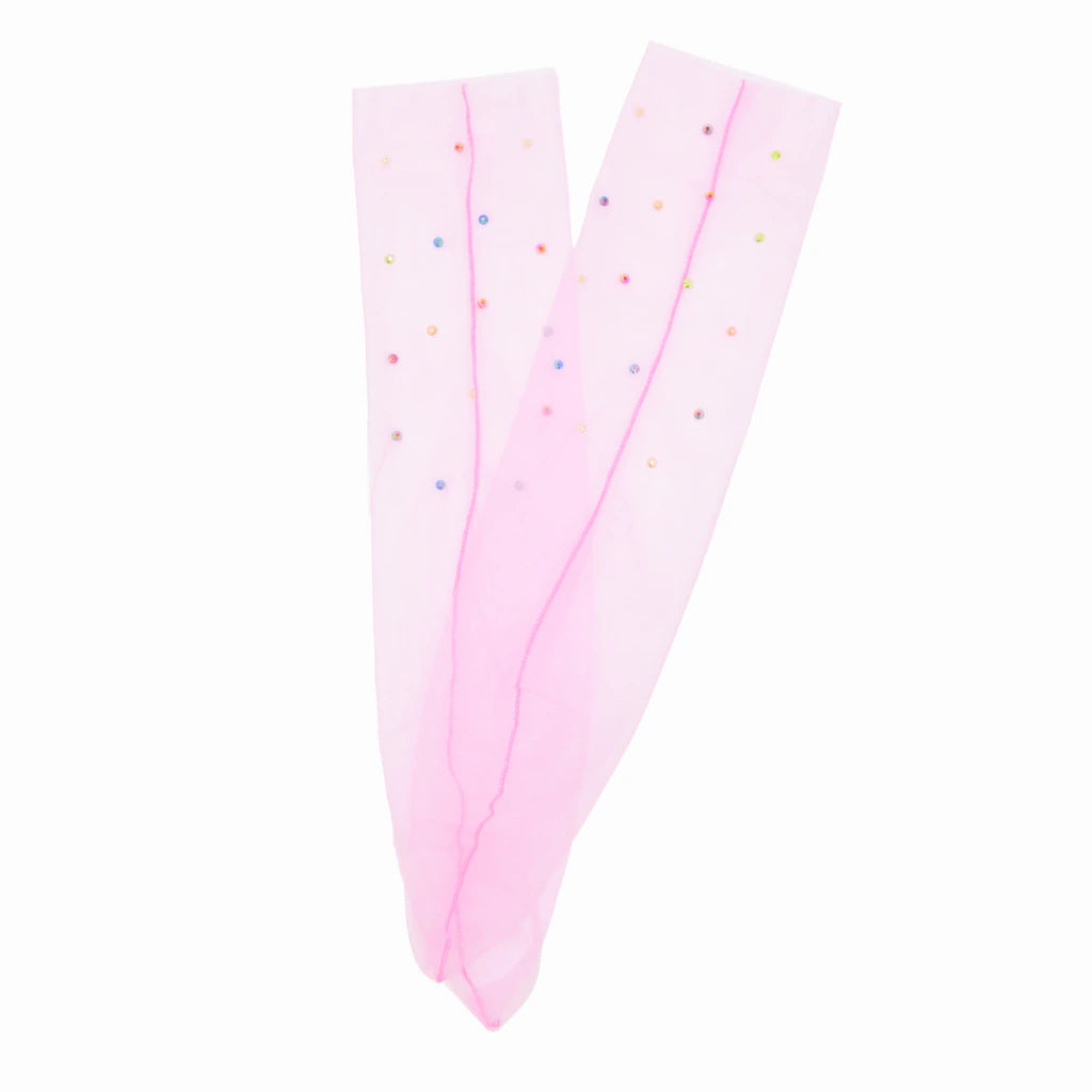 Yasmin Diamanté Tulle Mesh Sock - Pink