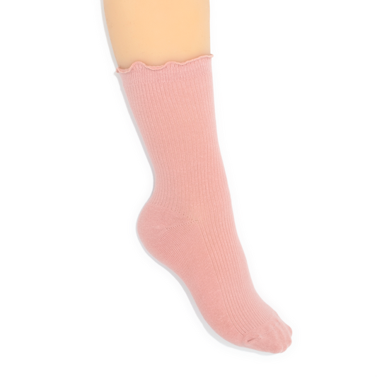 Lettuce Ruffle Top Quarter Crew Socks - Soft Pink