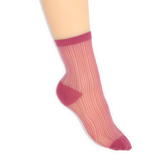 Semi Sheer Lines Quarter Crew Socks - Pink
