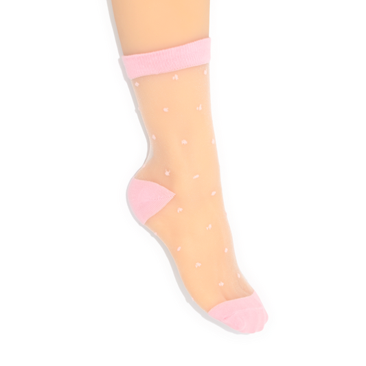 Sheer Dot Quarter Crew Socks - Pink