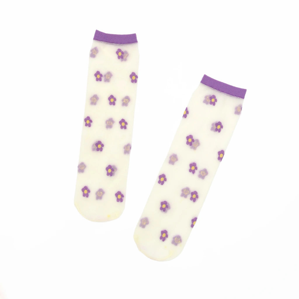 Isla Sheer Daisy Ankle Sock - Purple