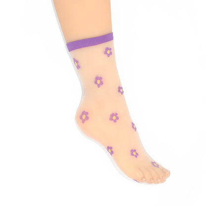 Isla Sheer Daisy Ankle Sock - Purple
