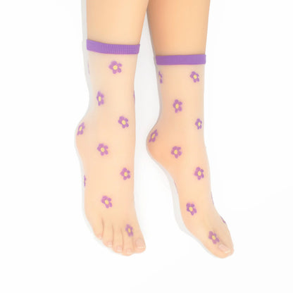 Isla Sheer Daisy Ankle Sock - Purple