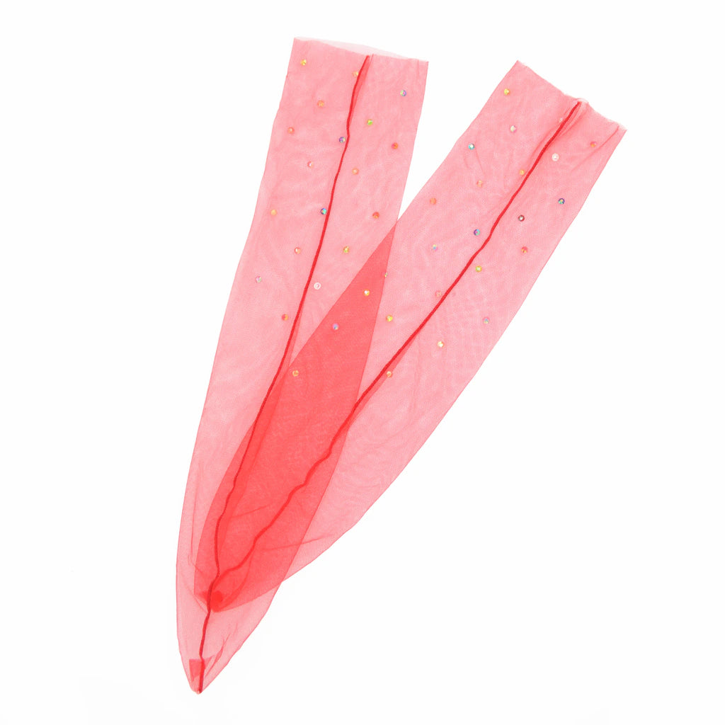 Yasmin Diamanté Tulle Mesh Sock - Red