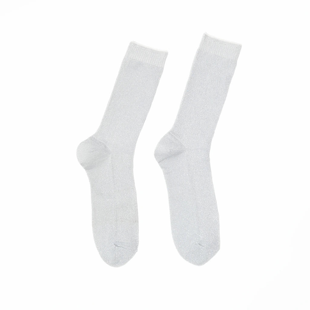 Pair of silver socks on a white background