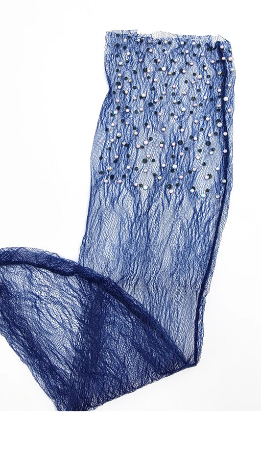 Zoe Sheer Diamante Lace Sock - Blue
