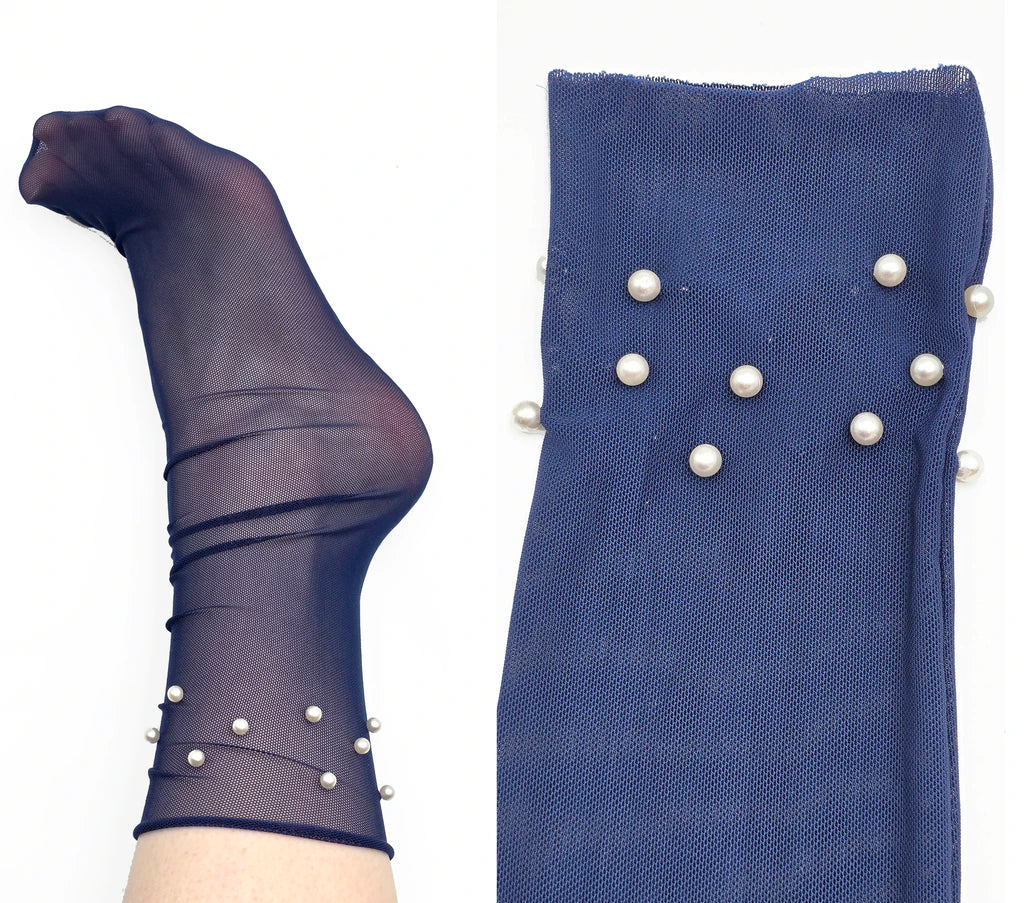 Sienna Pearl Mesh Quarter Crew - Steel Blue