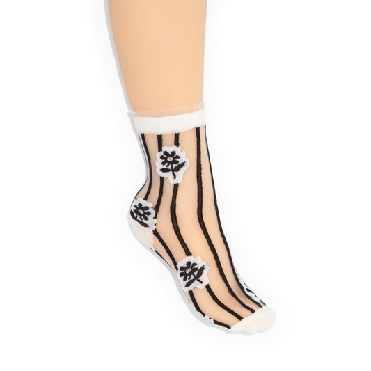 Floral Stripe Sheer Quarter Crew Sock