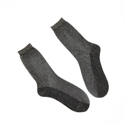 Pair of Tiffany Black Diamond sheer sparkle socks on a white background.