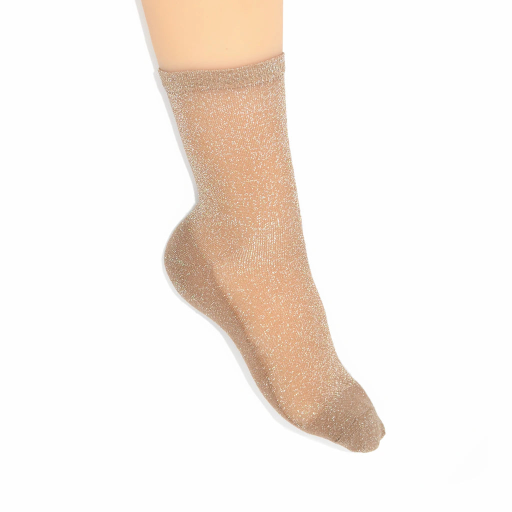 gold glittery sock on a white background