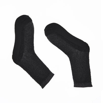Pair of Tiffany Matte Black sheer socks on a white background.