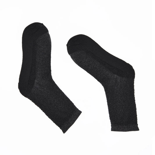 Pair of Tiffany Matte Black sheer socks on a white background.