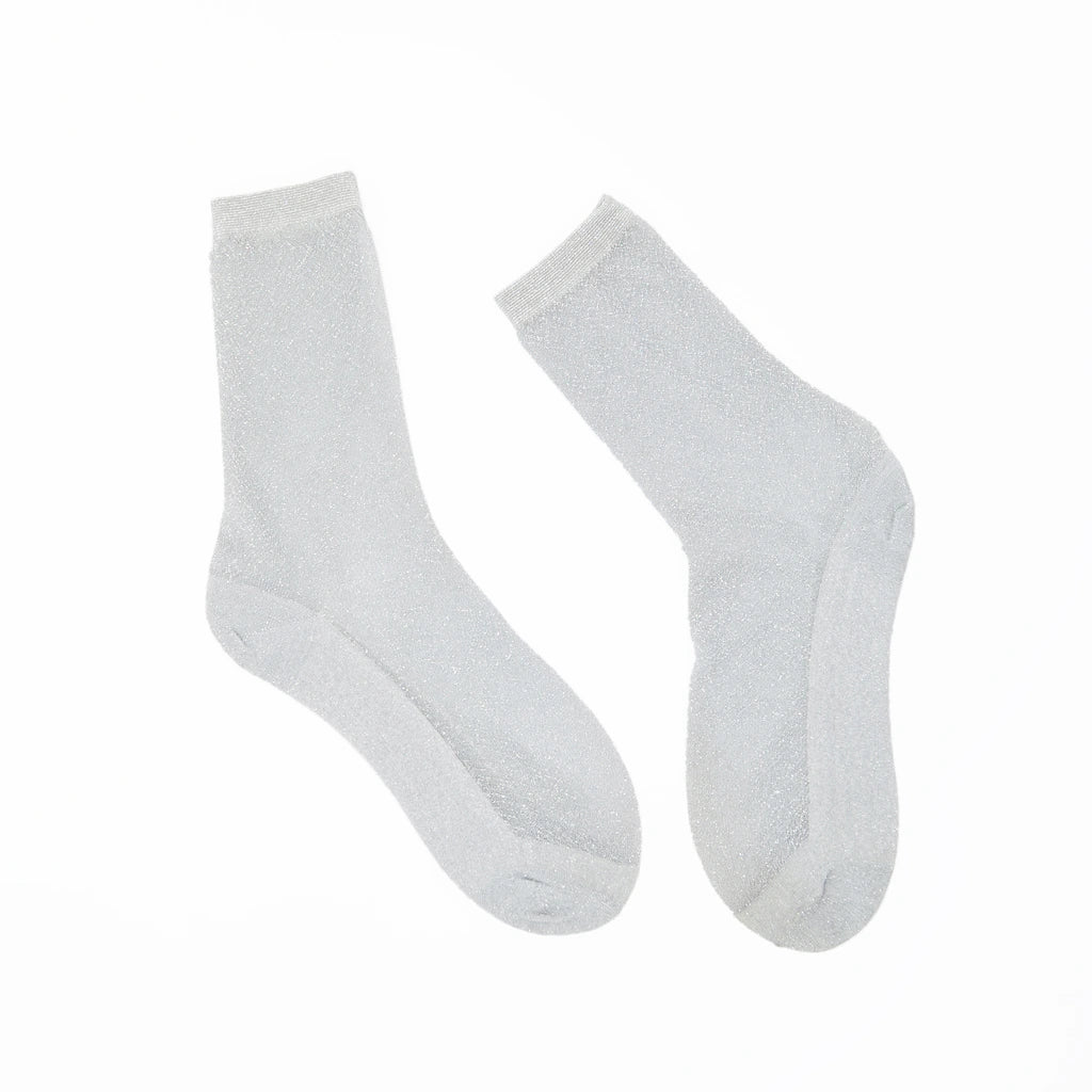 Pair of silver socks on a white background