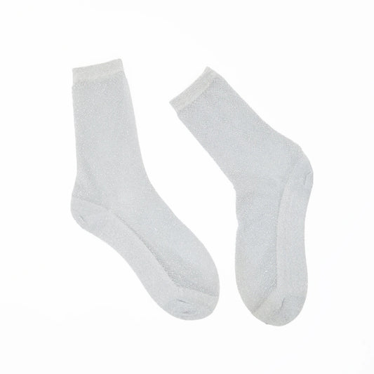 Pair of silver socks on a white background
