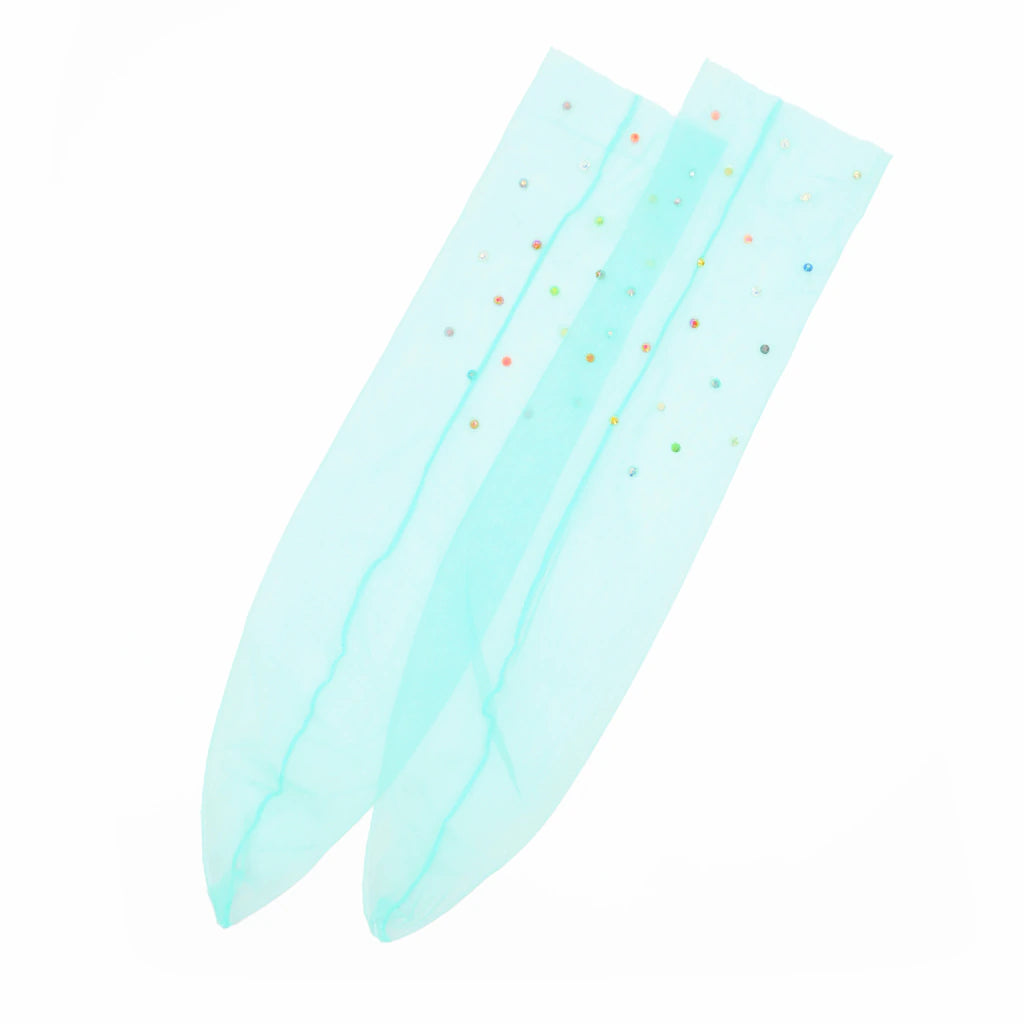 Yasmin Diamanté Tulle Mesh Sock - Teal