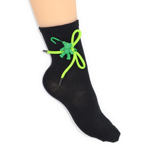 Teddy Bow Charm Quarter Crew Socks - Black