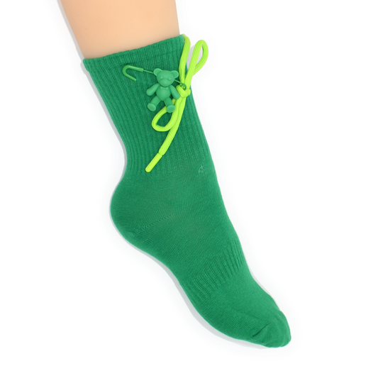 Teddy Bow Charm Quarter Crew Socks - Green