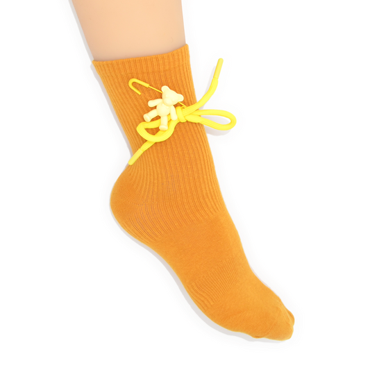 Teddy Bow Charm Quarter Crew Socks - Yellow