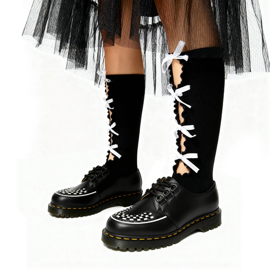 Velvet Bow Knee High Sock - Black