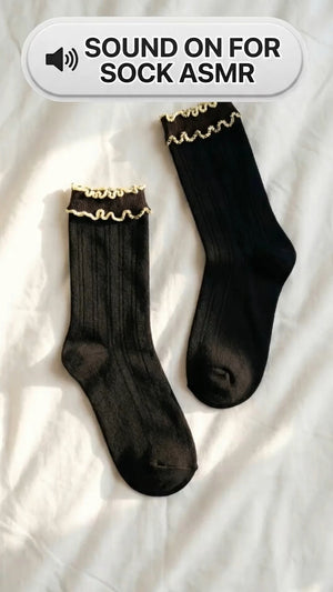 Alice Ribbed Double Lettuce Crew - Black