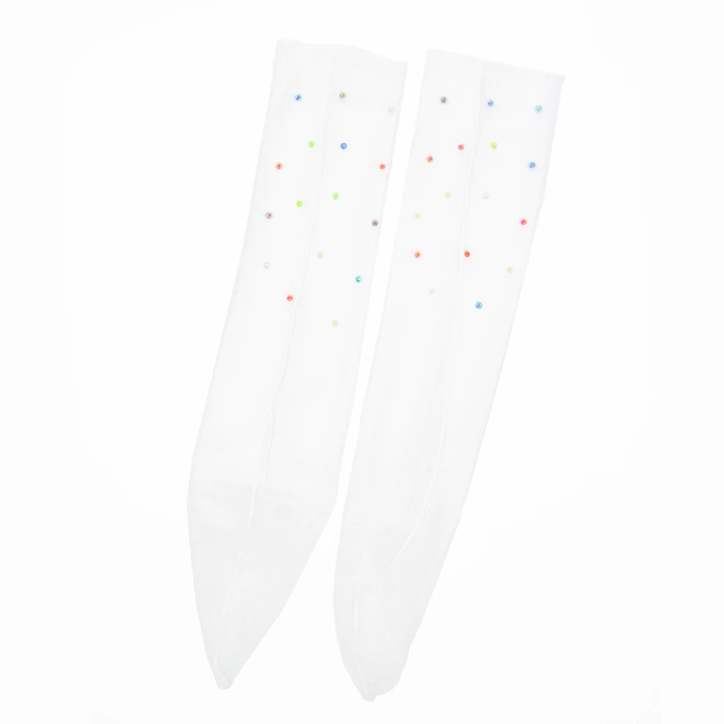 Yasmin Diamanté Tulle Mesh Sock - White