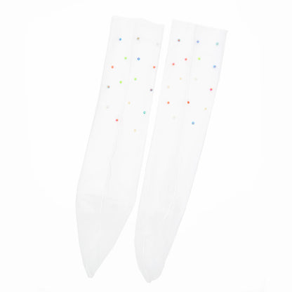 Yasmin Diamanté Tulle Mesh Sock - White