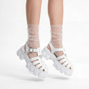 Yasmin Diamanté Tulle Mesh Sock - White