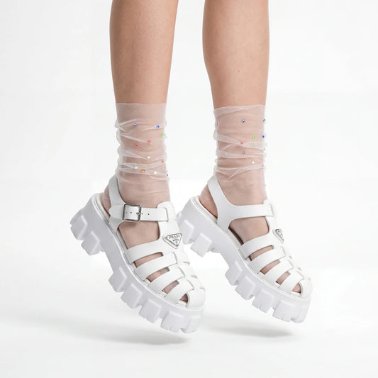 Yasmin Diamanté Tulle Mesh Sock - White