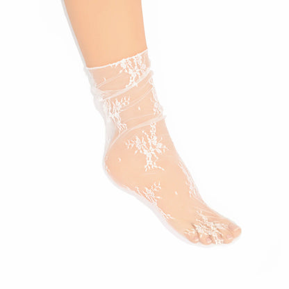Erin Floral Lace Crew Sock - White
