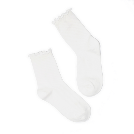 Lettuce Ruffle Top Quarter Crew Socks - White