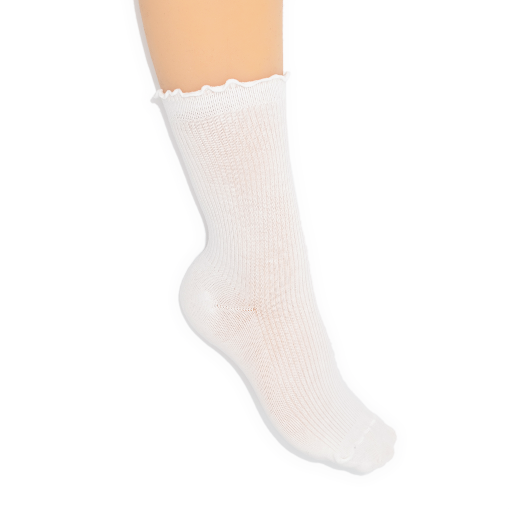 Lettuce Ruffle Top Quarter Crew Socks - White