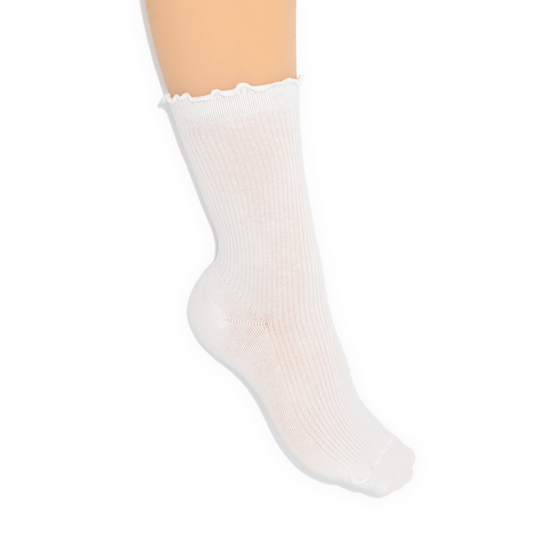 Lettuce Ruffle Top Quarter Crew Socks - White