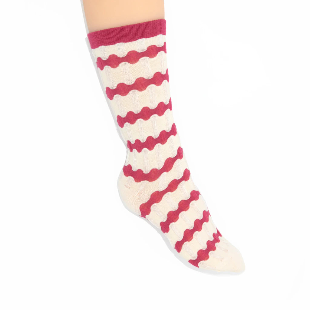 Stella Origami Stripe Crew Sock - Burgundy