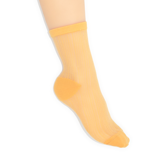 Semi Sheer Lines Quarter Crew Socks - Yellow