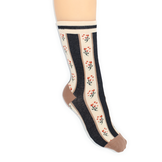 Vintage Panel Floral Quarter Crew Socks