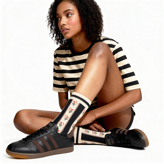 Vintage Panel Floral Quarter Crew Socks