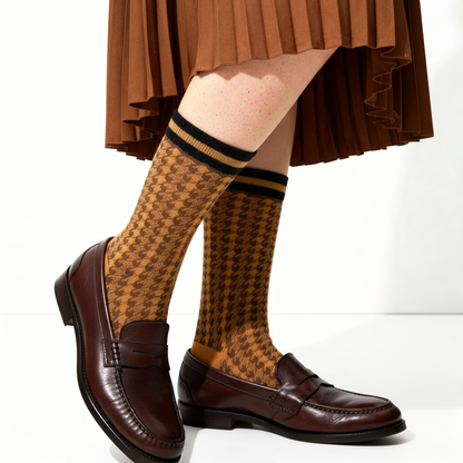 Amber Houndstooth Quarter Crew Socks