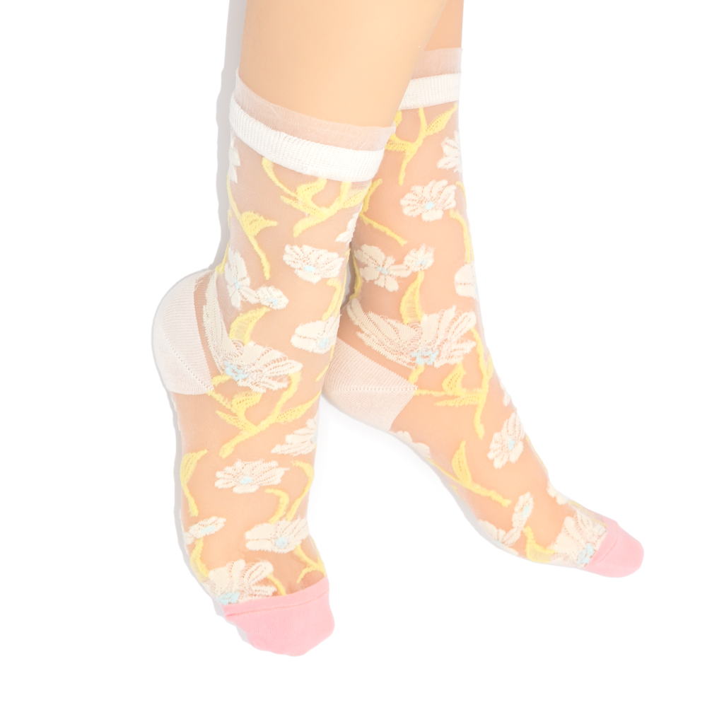 Sunshine Daisy Sheer Crew Sock