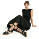 Alicia Sheer Criss Cross Heart Crew - Black