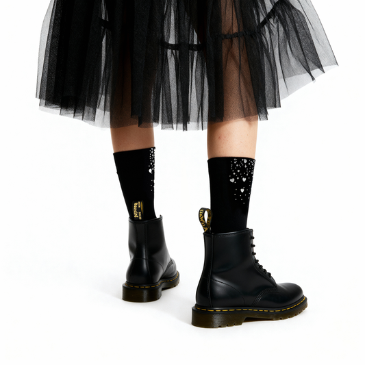 Crystal Heart Crew Socks - Black