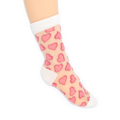 Sock with pink heart pattern on a white background