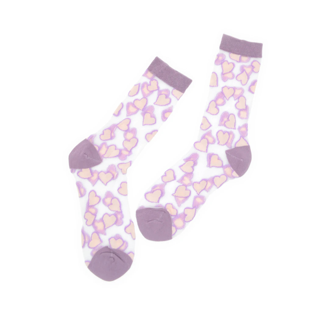 Pair of socks with heart pattern on a white background