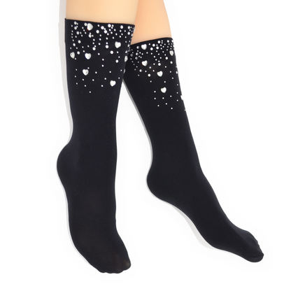 Crystal Heart Crew Socks - Black