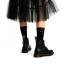 Crystal Heart Knee Highs - Black