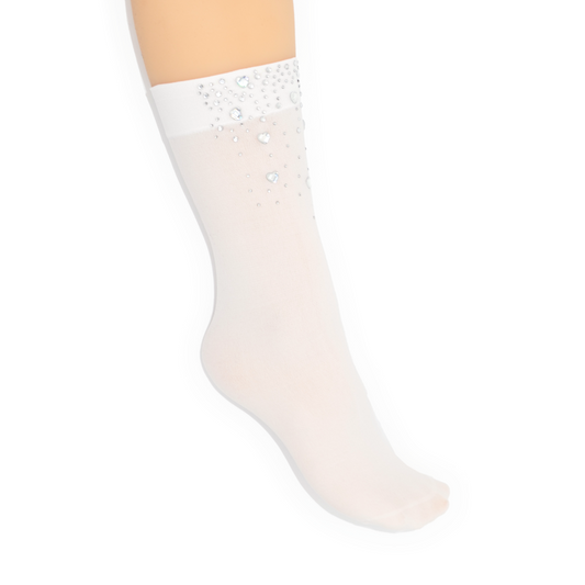 Crystal Heart Crew Socks - White
