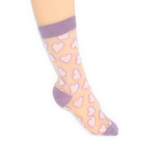 Sheer Heart Crew Socks - Lavender